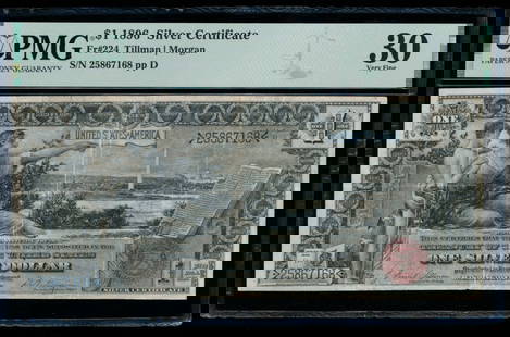 1896 $1 Educational Silver Certificate PMG 30: One 1896 $1 Educational Silver Certificate PMG 30.