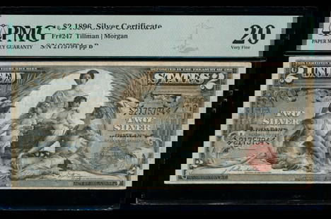 1896 $2 Educational Silver Certificate PMG 20: One 1896 $2 Educational Silver Certificate PMG 20.