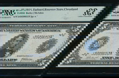 1914 $5 Cleveland FRN PMG 63: One 1914 $5 Cleveland FRN PMG 63.