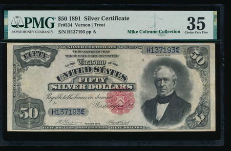 1891 $50 Silver Certificate PMG 35: One 1891 $50 Silver Certificate PMG 35.