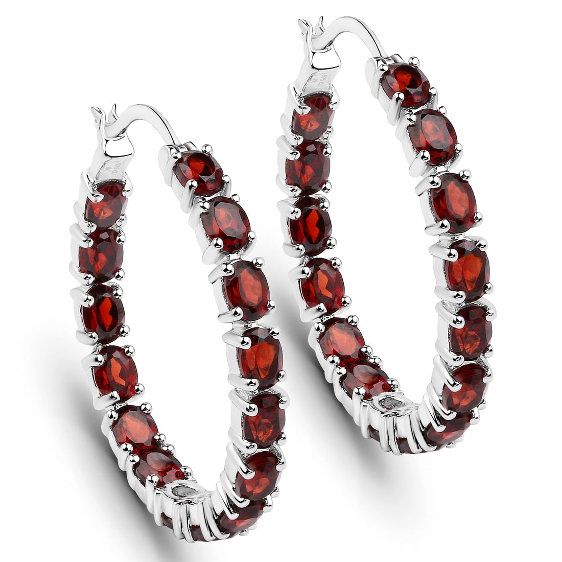Rhodium Plated 6.00ctw Garnet Earrings: 6.00 Carat Genuine Garnet.925 Sterling Silver Earrings. Garnet Oval/4x3mm - 30/6.00 ctw Prong Setting Natural Not Treated N. Total weight 6.2 grams.