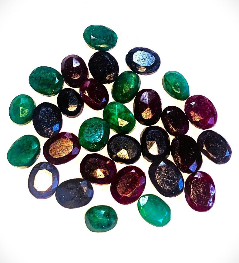 Huge 380 Cwt. Certified Parcel Of Emerads, Rubies & Blue Sapphires: Impressive 380 Ct. Parcel Of Emeralds, Rubies and Blue Sapphires. All gems are cut and fully faceted displaying a vast selection of different cuts and colors. Please see certification for further deta