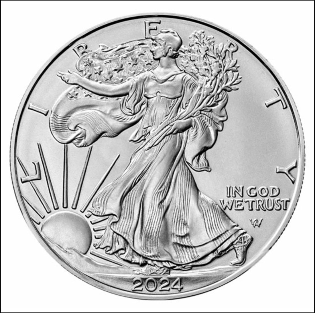 2024 American Silver Eagle 1oz BU Coin: One 2024 American Silver Eagle 1oz BU Coin.