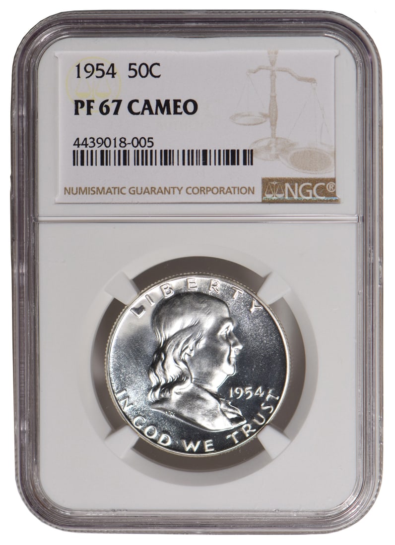 1954 Franklin Half Dollar NGC PF67 CAMEO: One 1954 Franklin Half Dollar NGC PF67 CAMEO.