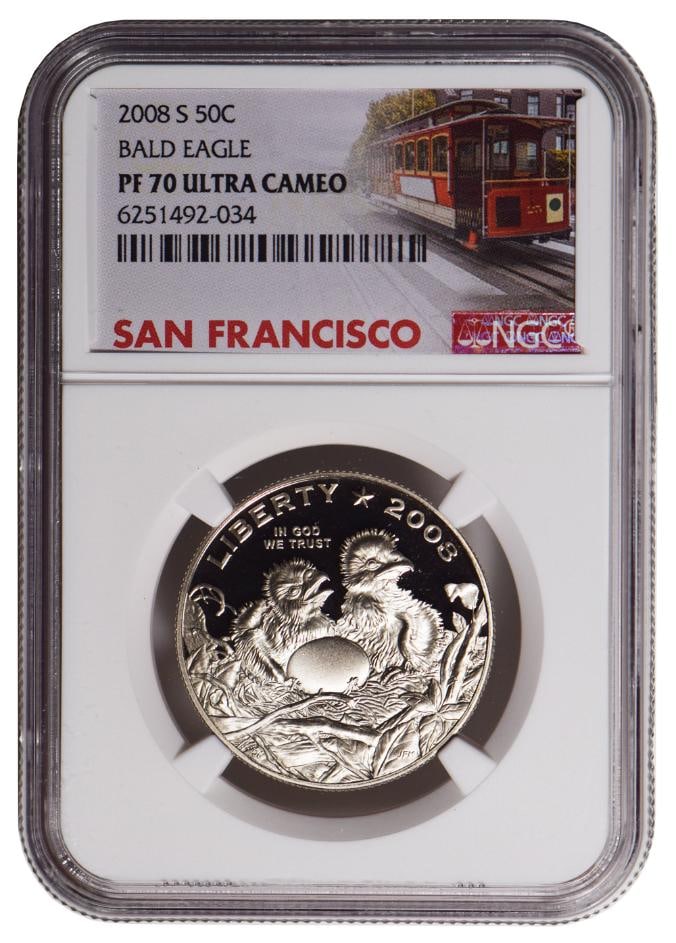 2008-S Bald Eagle Commemorative Half Dollar NGC PF70: One 2008-S Bald Eagle Commemorative Half Dollar NGC PF70.