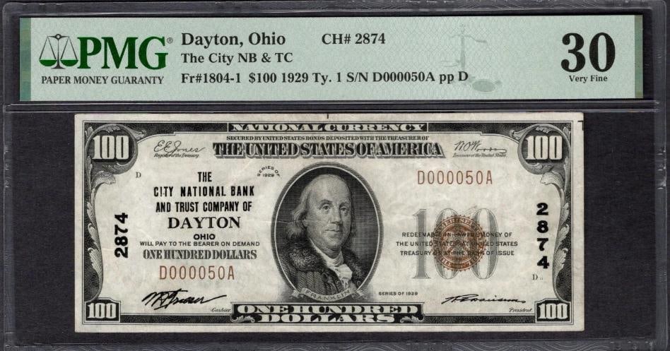 1929 $100 Serial 50 Dayton OH National PMG 30: One 1929 $100 Serial 50 Dayton OH National PMG 30.