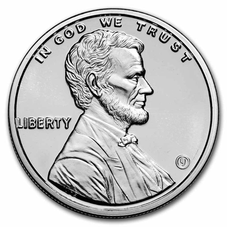 Silver Round 1oz Lincoln Penny Coin: One Silver Round 1oz Lincoln Penny Coin.