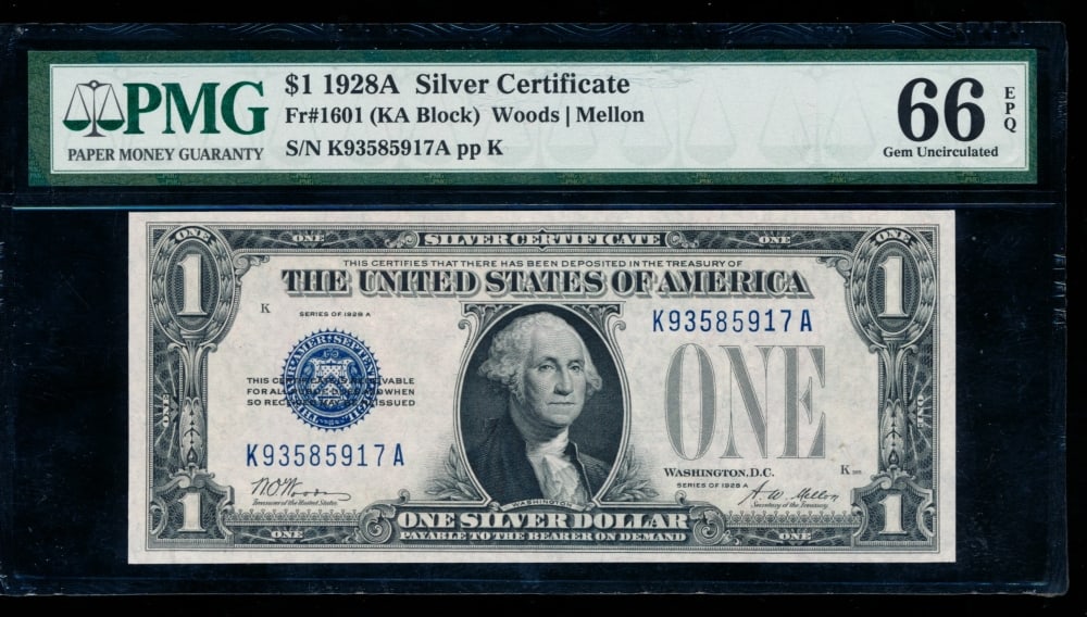 1928A $1 Silver Certificate PMG 66EPQ (1 of 2)
