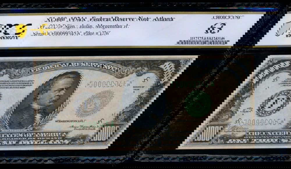 1934A $1000 Atlanta FRN PCGS 63 (1 of 2)