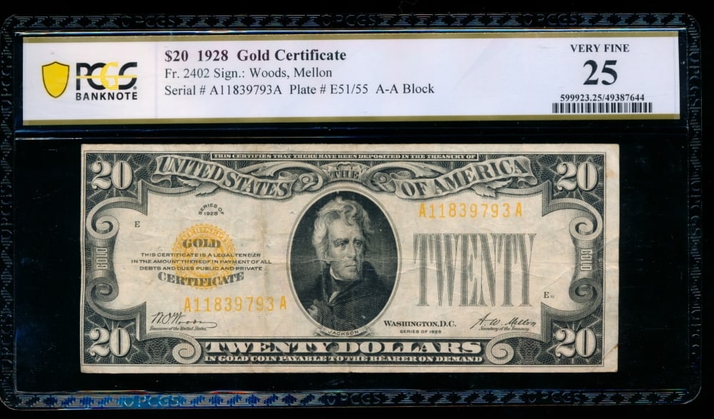 1928 $20 Gold Certificate PCGS 25 (1 of 2)