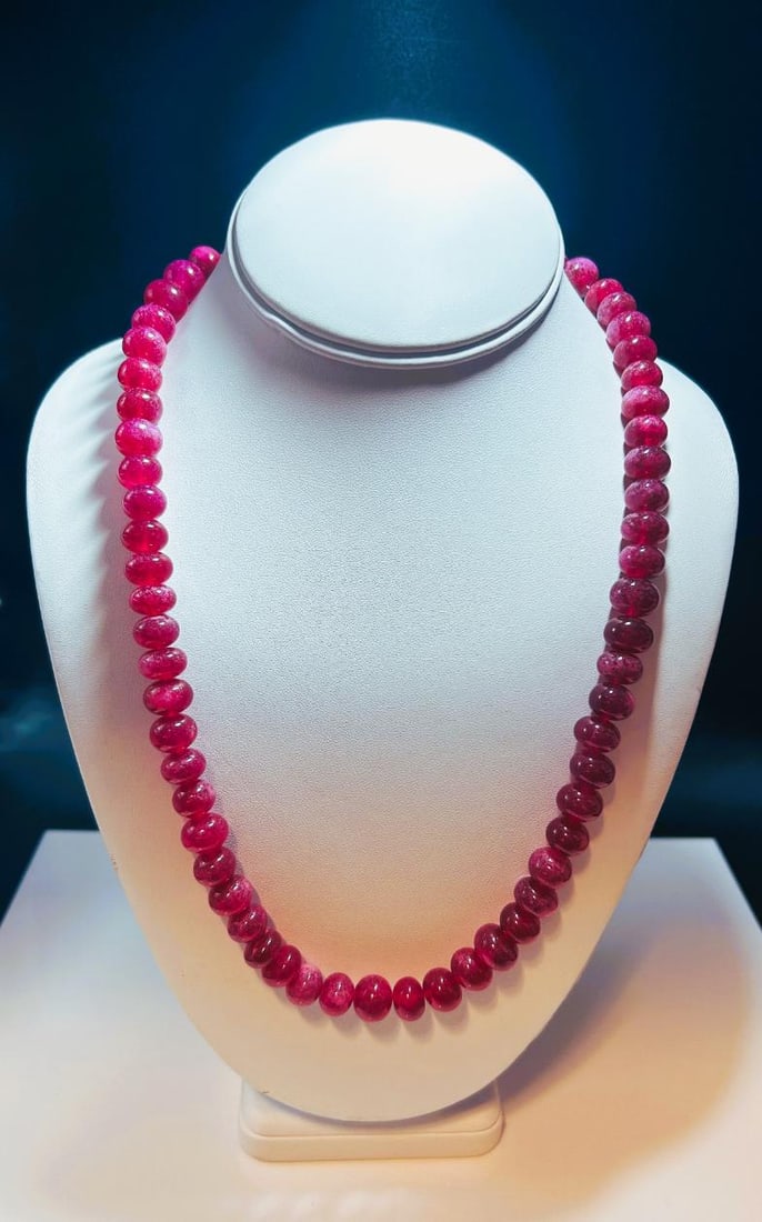 Beautiful Large 737 Ctw Mined From The Earth Ruby Necklace: Beautiful Large 737 Cttw. Mined From The Earth Natural Ruby Necklace. These large highly polished ruby cut beads are approx 9.5 x 14mm. It has adjustable neck size from as small as 16 " to 28 " to go