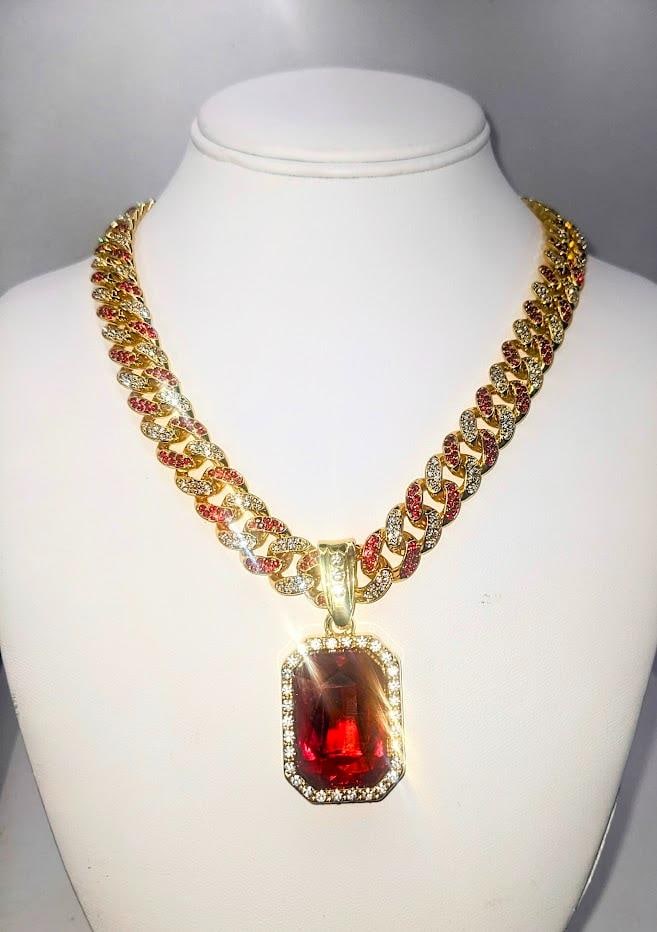 Plated 14KT Yellow Gold Padpaparacha Sapphire Chain Pendant Necklace (1 of 10)