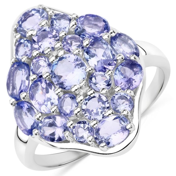 Plated Rhodium 2.69ctw Tanzanite Ring: 2.69 Carat Genuine Tanzanite.925 Sterling Silver Ring. Tanzanite Oval/4x3mm - 10/1.70 ctw Natural Heat Treated E + Tanzanite Round/2.50mm - 8/0.56 ctw Natural Heat Treated E + Tanzanite Round/3.00mm -