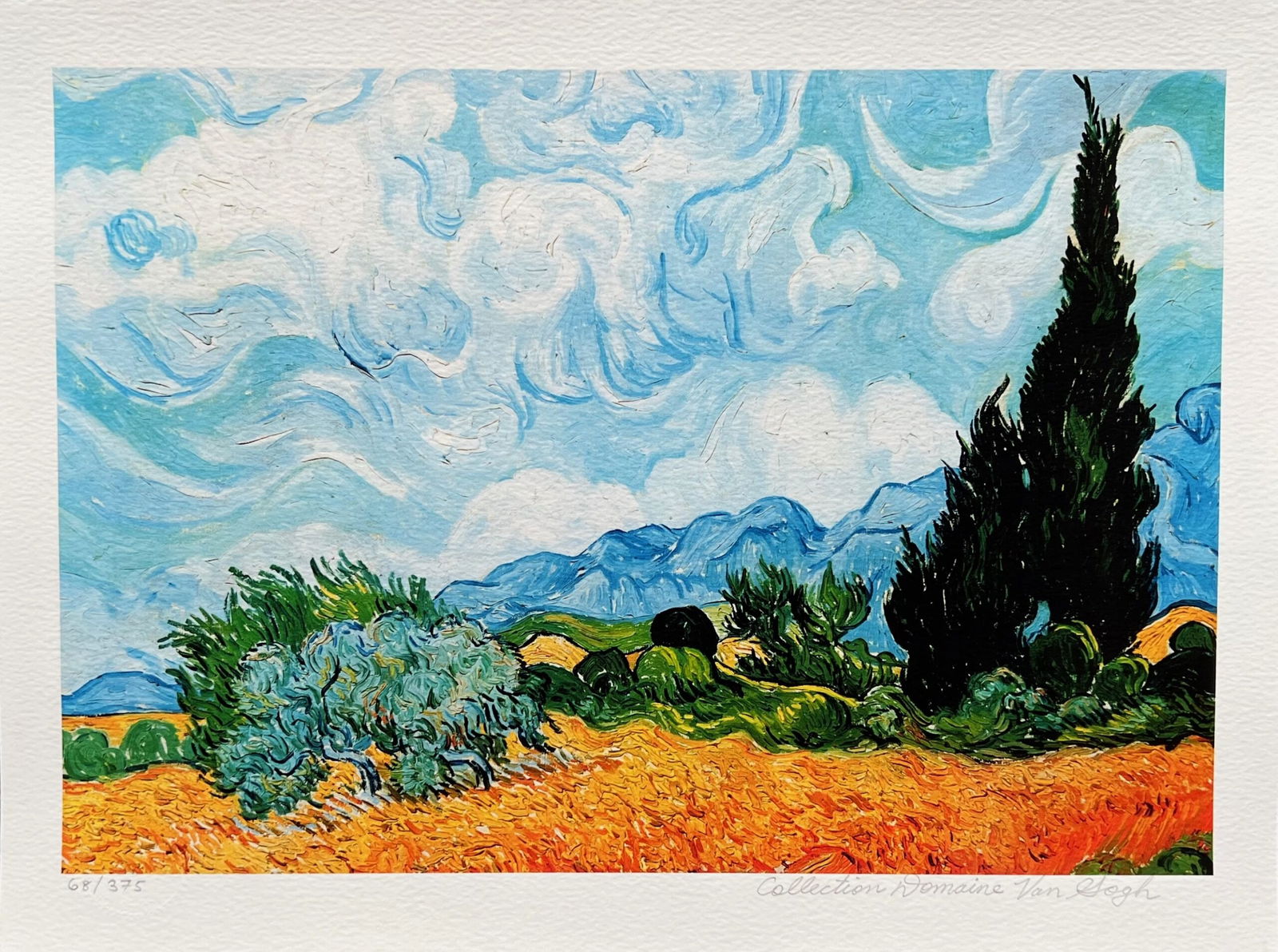 Vincent Van Gogh WHEAT FIELD Estate Signed Limited Edition Giclee: This is a VINCENT VAN GOGH (ESTATE COLLECTION DOMAINE) reproduction giclee titled “WHEAT FIELD”. This piece is pencil signed on the lower right as ‘Collection Domaine Van Gogh’ and has an