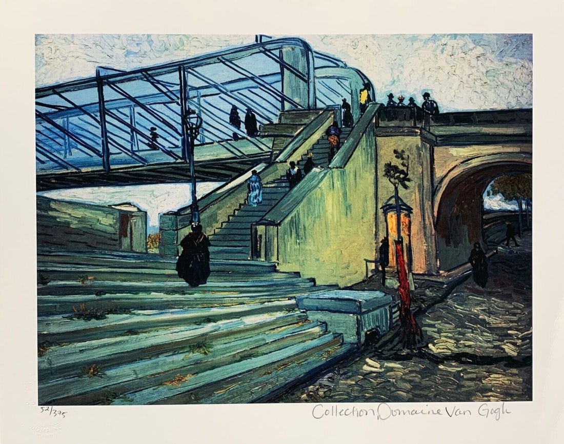 Vincent Van Gogh TRINQUETAILLE BRIDGE Estate Signed Limited Edition Giclee: This is a VINCENT VAN GOGH (ESTATE COLLECTION DOMAINE) reproduction giclee titled “TRINQUETAILLE BRIDGE”. This piece is pencil signed on the lower right as ‘Collection Domaine Van Gogh’ an