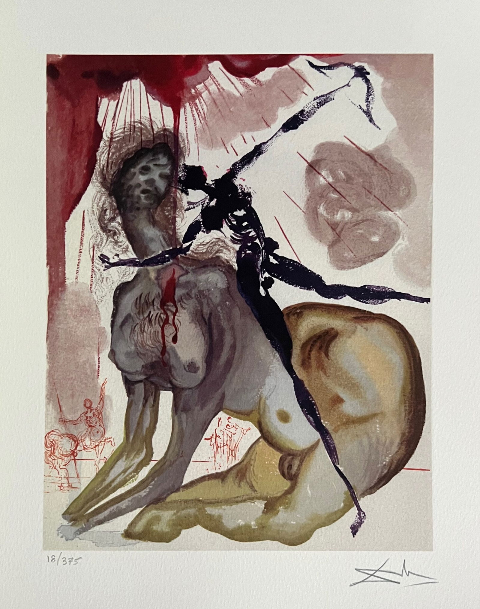 Salvador Dali Divine Comedy MINOTAUR Facsimile Signed Numbered Giclee: This is a limited edition giclee titled “The Minotaur” as Inferno #12 from the Divine Comedy suite. This piece is facsimile signed on the lower right. Pencil numbered from an edition of 375. P