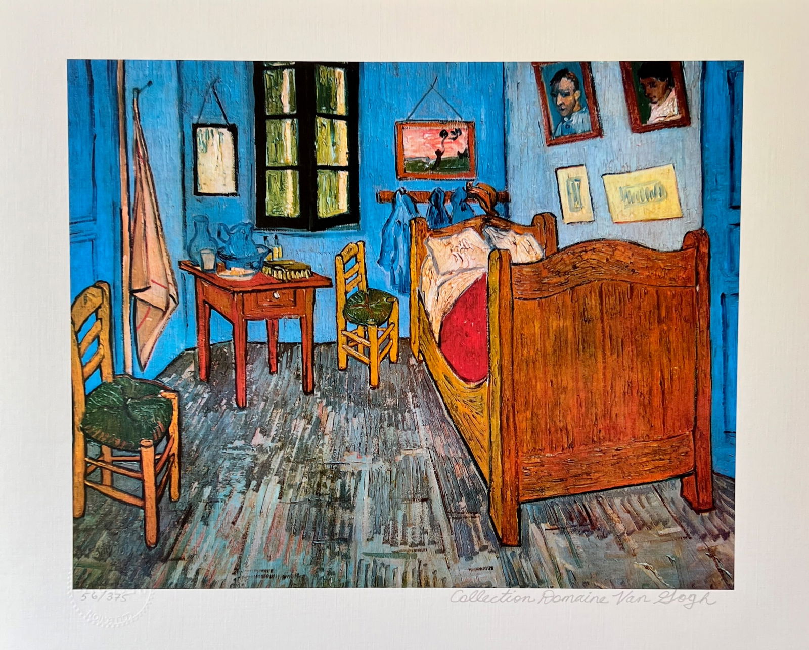 Vincent Van Gogh BEDROOM Estate Signed Limited Edition Giclee: This is a VINCENT VAN GOGH (ESTATE COLLECTION DOMAINE) reproduction giclee titled “VAN GOGH’S BEDROOM”. This piece is pencil signed on the lower right as ‘Collection Domaine Van Gogh’ an