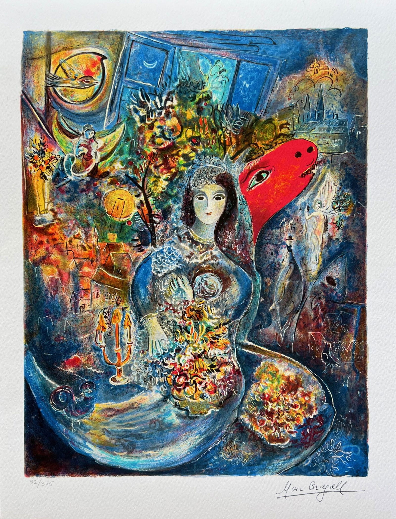 Marc Chagall BELLA Limited Edition Facsimile Signed Giclee: This is a Marc Chagall limited edition small giclee titled “BELLA”. This giclee is facsimile signed on the lower right and is pencil numbered on the lower left from an edition of 375. Paper me