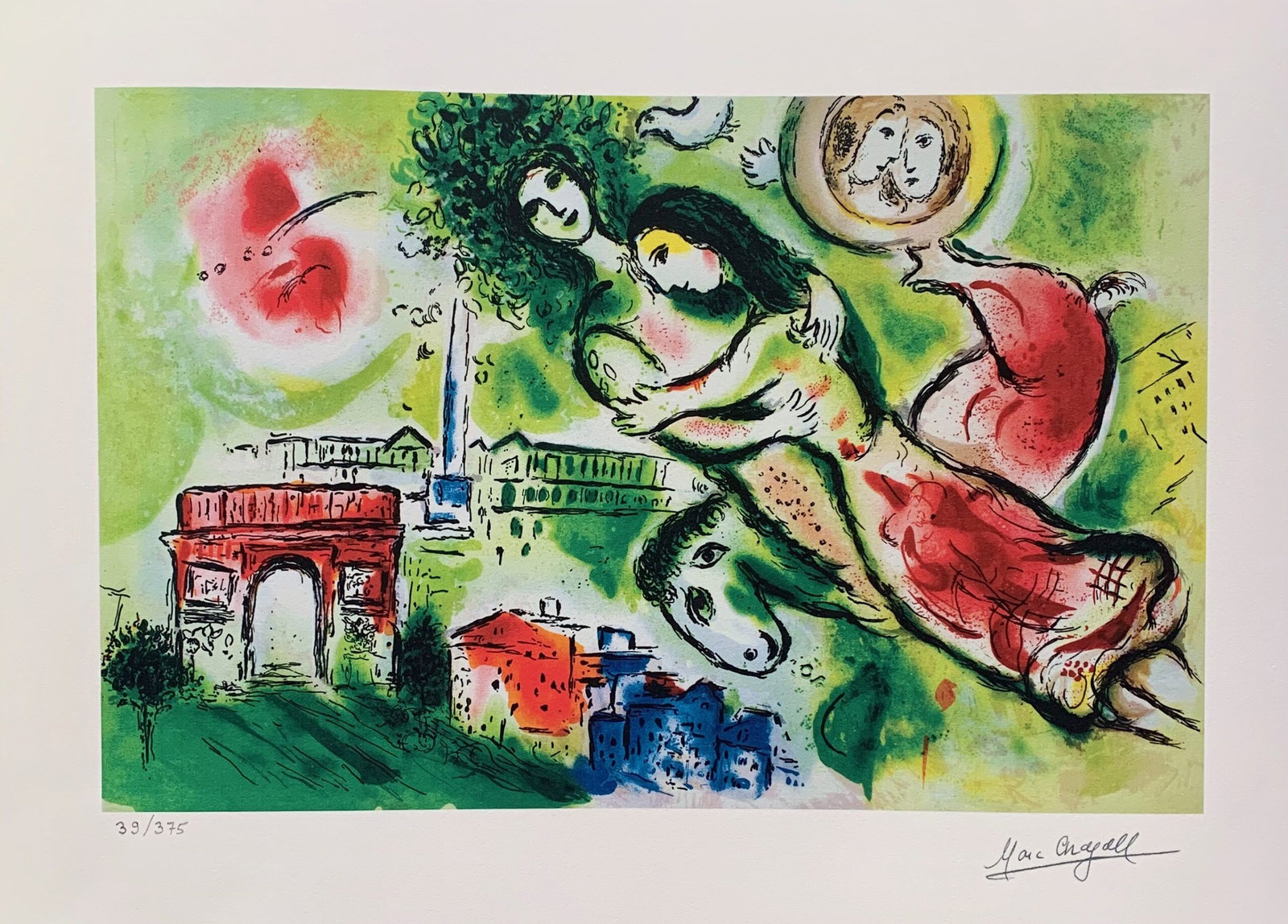 Marc Chagall ROMEO & JULIET Limited Edition Facsimile Signed Giclee: This is a Marc Chagall limited edition giclee titled “ROMEO & JULIET”. This giclee is facsimile signed on the lower right and is pencil numbered from an edition of 375. Paper measures 12? x 17