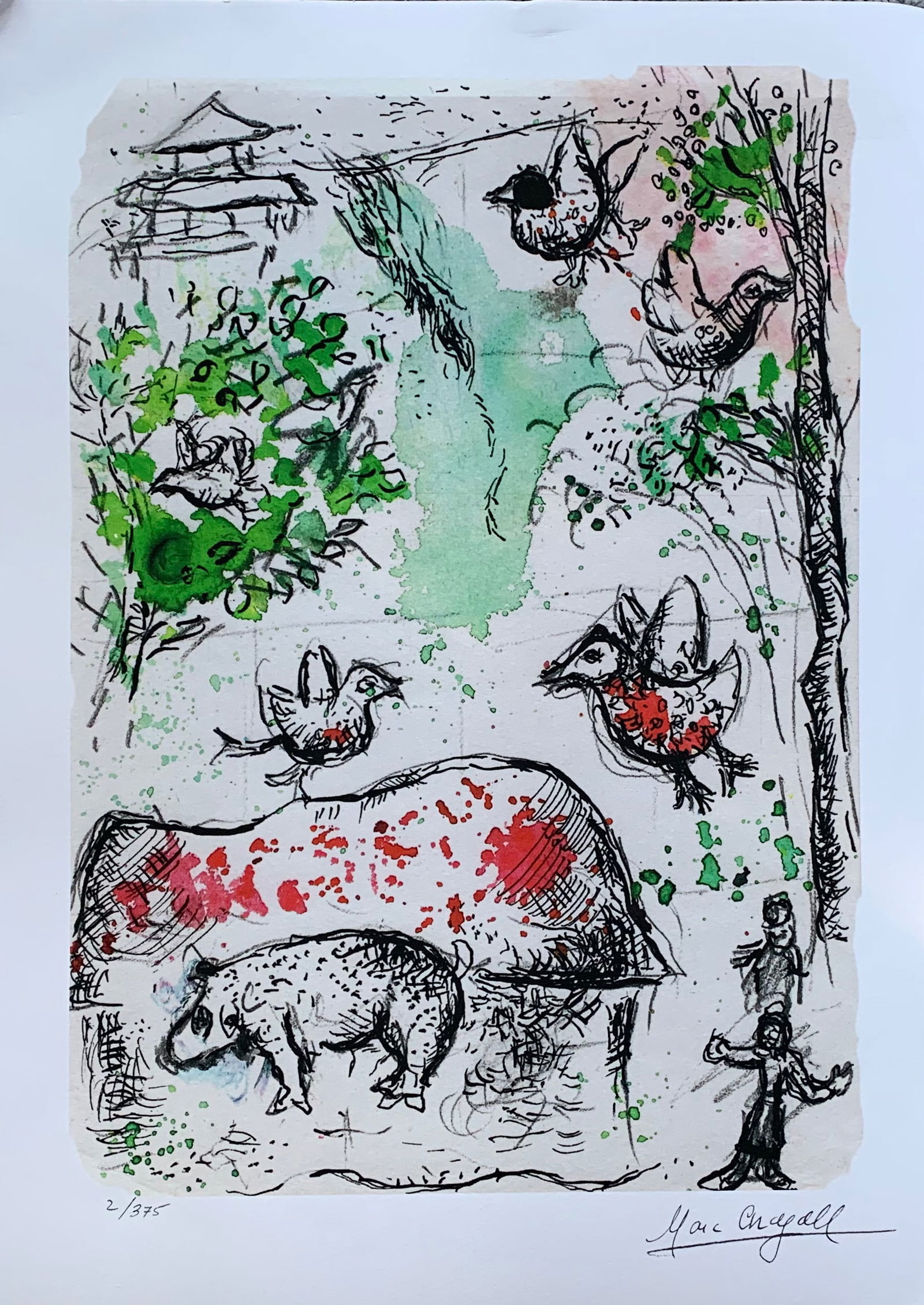 Marc Chagall ET SUR LA TERRE Limited Edition Facsimile Signed Giclee: This is a Marc Chagall giclee titled “Et sur la terre” (Antimémoires de Malraux). This piece is facsimile signed on the lower right. Pencil numbered from an edition of 375. Image measures 14?