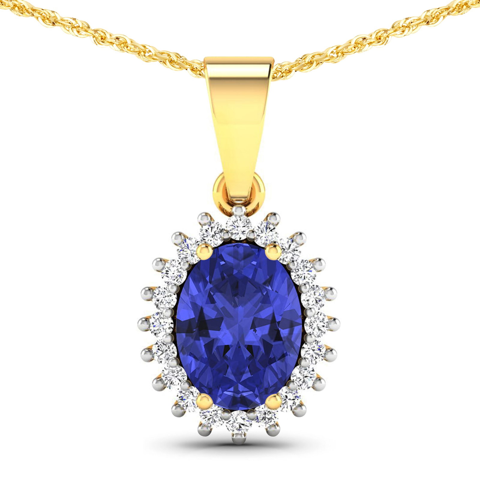 14KT Yellow Gold 1.15ctw Tanzanite and Diamond Pendant: Tanzanite (AA+) Oval 8x6mm - 1Pc + White Diamond F/C Round 1.10mm - 20Pcs ( I1-I2/I color ) Total weight of gemstone is 1.15cts. Total Diamond weight is 0.13cts. Total weight of this pendant is 1.73 g