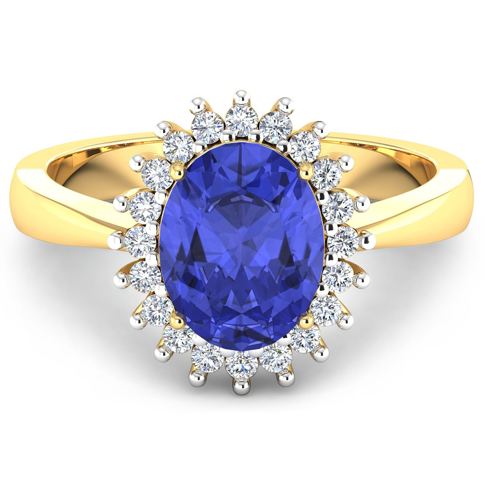 14KT Yellow Gold 1.09ct Tanzanite and Diamond Ring: Tanzanite (AA+) Oval 8x6mm - 1Pc + White Diamond F/C Round 1.40mm - 17Pcs ( White Pan Rhodium ) (I1-I2/I color). Total weight of gemstone is 1.09cts. Total weight of Diamonds is 0.19cts. Total weight