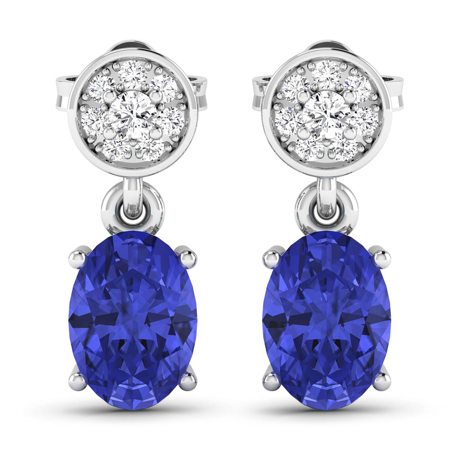 14KT White Gold 1.24ctw Tanzanite and Diamond Earrings: Tanzanite (AA+) Oval 7x5mm - 2Pcs + White Diamond F/C Round 1.80mm - 2Pcs + White Diamond F/C Round 1.00mm - 14Pcs ( Push-Post ) ( I1-I2/I color ) Total weight of gemstones is 1.24cts. Total Diamond w