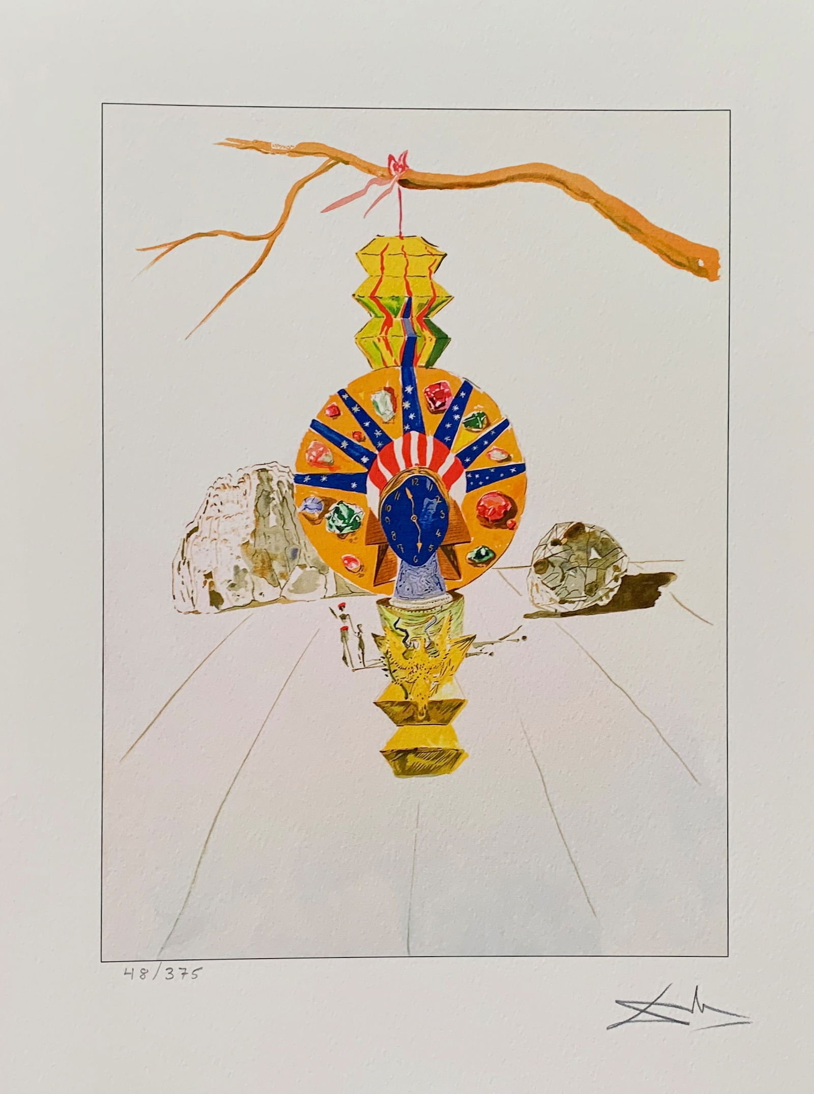 Salvador Dali AMERICAN CLOCK Facsimile Signed Limited Edition Giclee: This is a limited edition giclee titled “American Clock” by Salvador Dali. This piece is facsimile signed on the lower right. Pencil numbered from an edition of 375. Paper measures 17? x 12?.