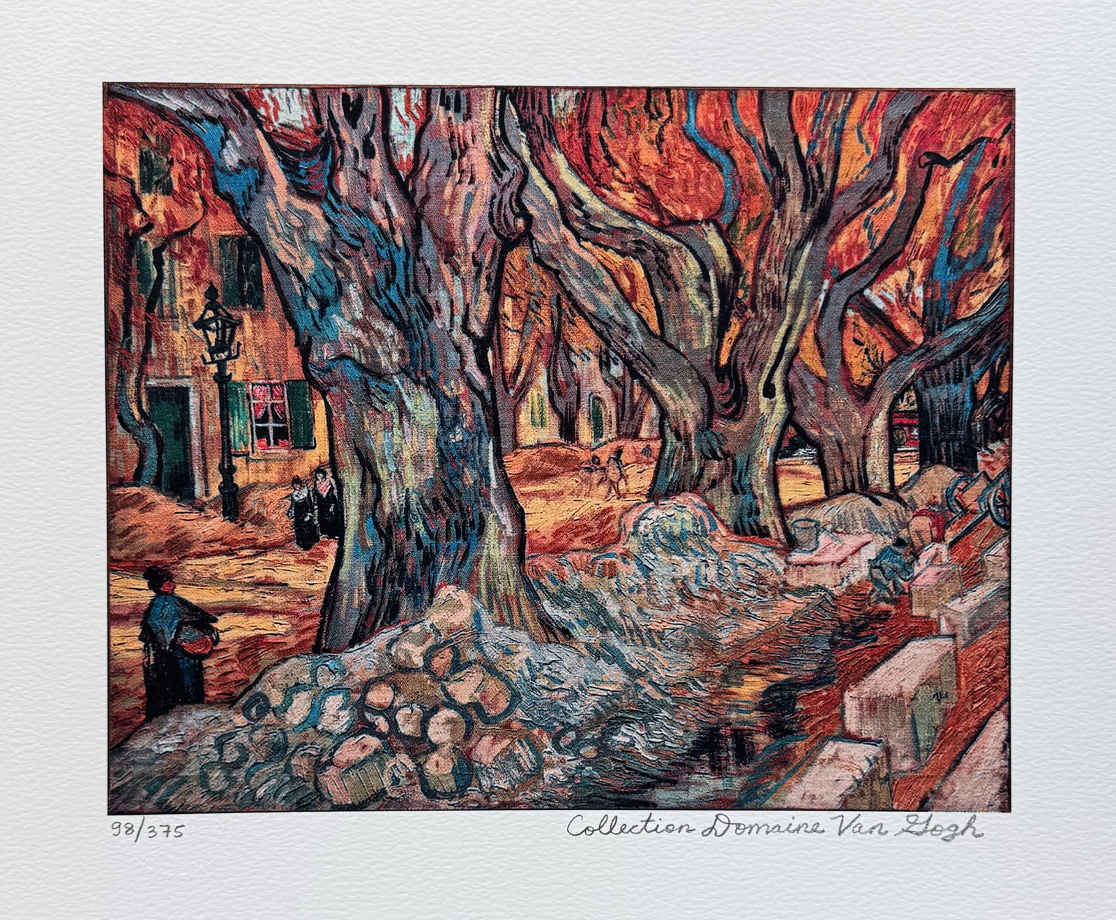 Vincent Van Gogh LARGE PLANE TREES Estate Signed Limited Edition Giclee: This is a VINCENT VAN GOGH (ESTATE COLLECTION DOMAINE) reproduction giclee titled “The Large Plane Trees”. This piece is pencil signed on the lower right as ‘Collection Domaine Van Gogh’ a