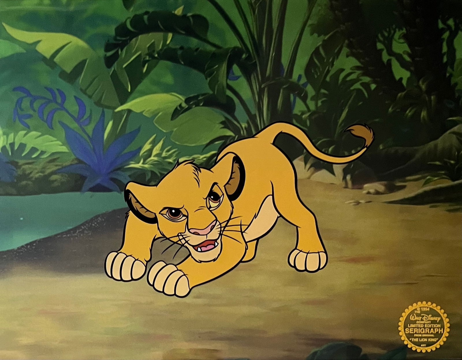 Disney THE LION KING SIMBA Sericel Animation Art Cel: This is a Disney Limited Edition Serigraph Cel of Simba from The Lion King. From Walt Disney Studios. Disney’s own artists have selected this scene from the original animation drawings used to produ