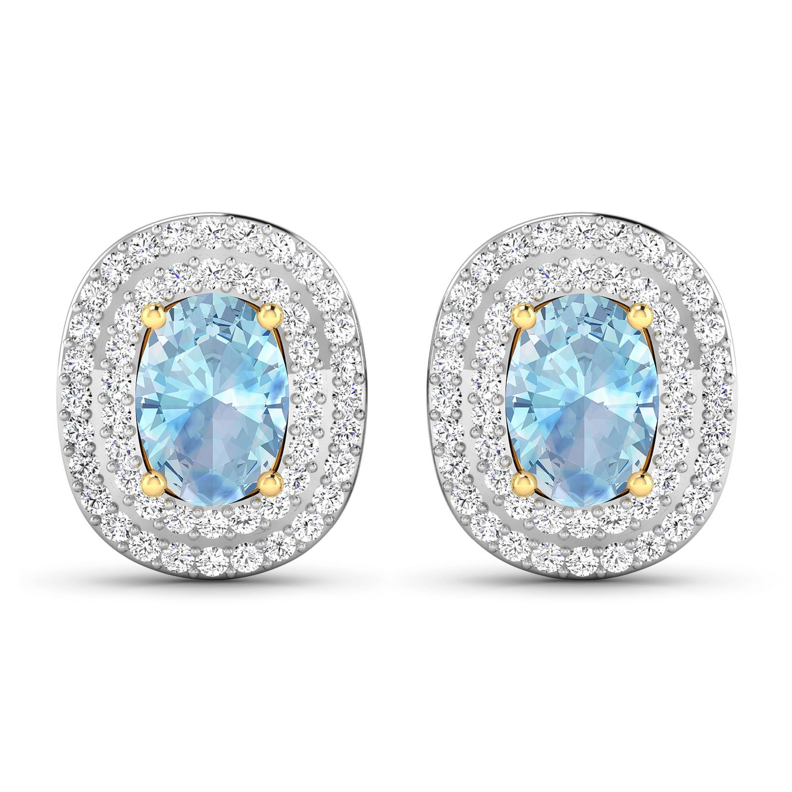 14KT Yellow Gold 1.02ctw Aquamarine and Diamond Earrings: Aquamarine Oval 7x5mm - 2Pcs + White Diamond F/C Round 1.00mm - 100Pcs (I1-I2/I color) ( Push Post ) Total weight of gemstones is 1.02cts. Total Diamond weight is 0.45cts. Total weight of these earrin