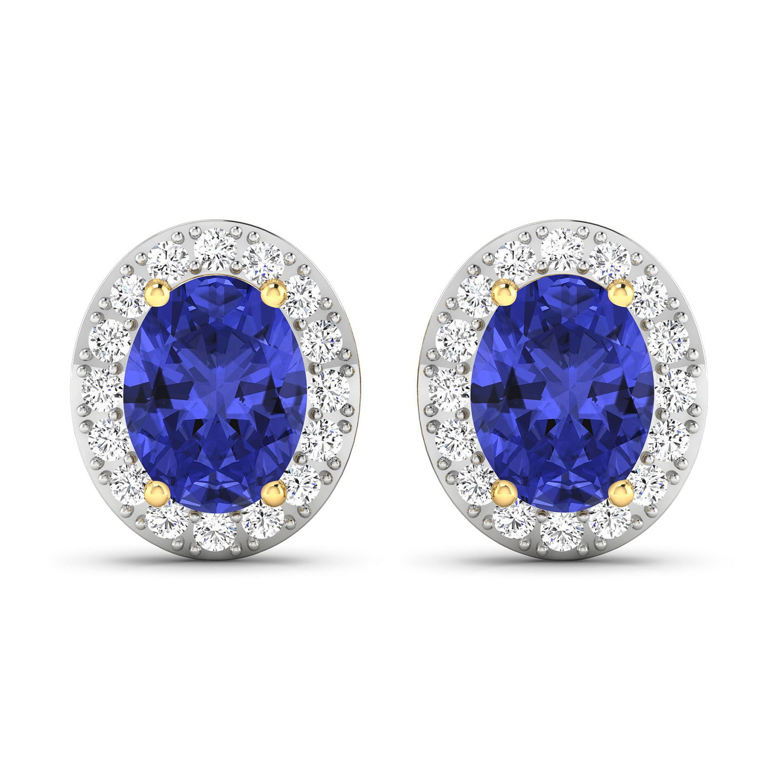 14KT Yellow Gold 2.18ctw Tanzanite and Diamond Earrings: Tanzanite (AA+) Oval 8x6mm - 2Pcs + White Diamond F/C Round 1.50mm - 32Pcs ( Diamond Quality : SI-2/HI ) ( Push Post ) Total weight of gemstones is 2.18cts. Total Diamond weight is 0.44cts. Total weig