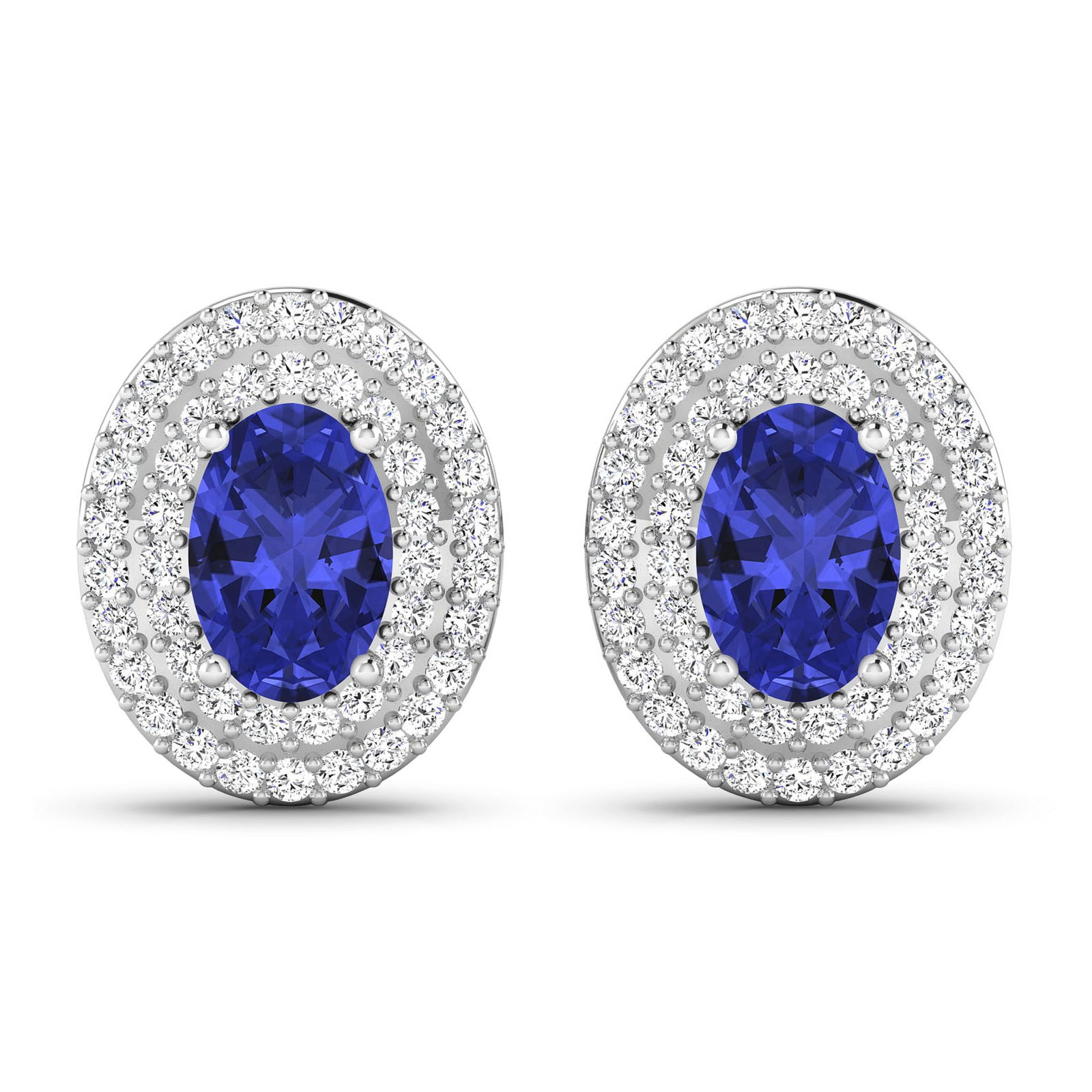 14KT White Gold 0.76ctw Tanzanite and Diamond Earrings: Tanzanite (AA+) Oval 6x4mm - 2Pcs + White Diamond F/C Round 0.90mm - 90Pcs ( I1-I2/I color ) ( Push Post ) Total weight of gemstones is 0.76cts. Total Diamond weight is 0.31cts. Total weight of these