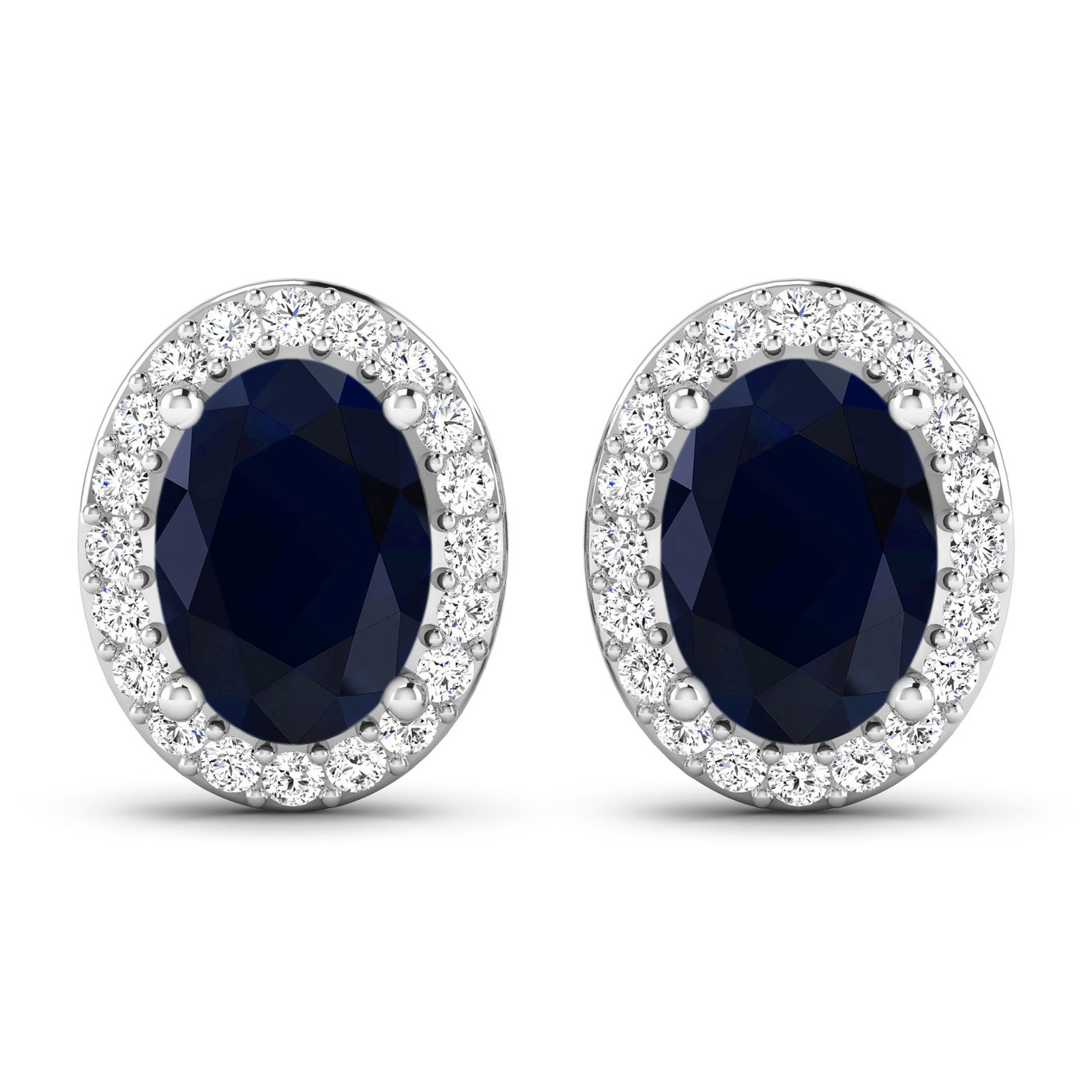 14KT White Gold 1.5ctw Blue Sapphire and Diamond Earrings: Blue Sapphire (AA) Oval 7x5mm - 2Pcs + White Diamond F/C Round 1.10mm - 40Pcs (I1-I2/I color) ( Push Post ) Total weight of gemstones is 1.5cts. Total Diamond weight is 0.26cts. Total weight of these