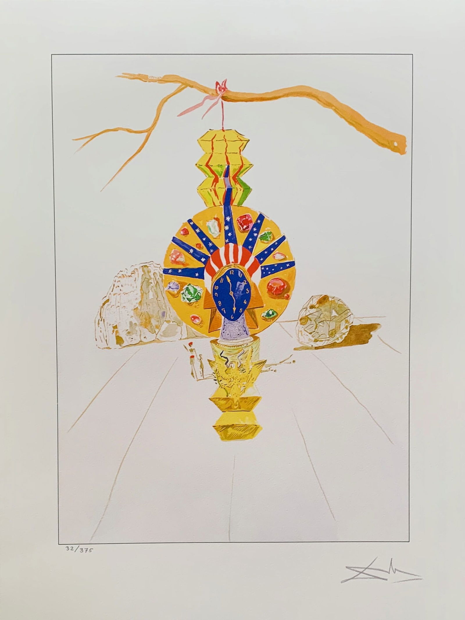 Salvador Dali AMERICAN CLOCK Facsimile Signed Limited Edition Giclee: This is a limited edition giclee titled “American Clock” by Salvador Dali. This piece is facsimile signed on the lower right. Pencil numbered from an edition of 375. Paper measures 24? x 18?.