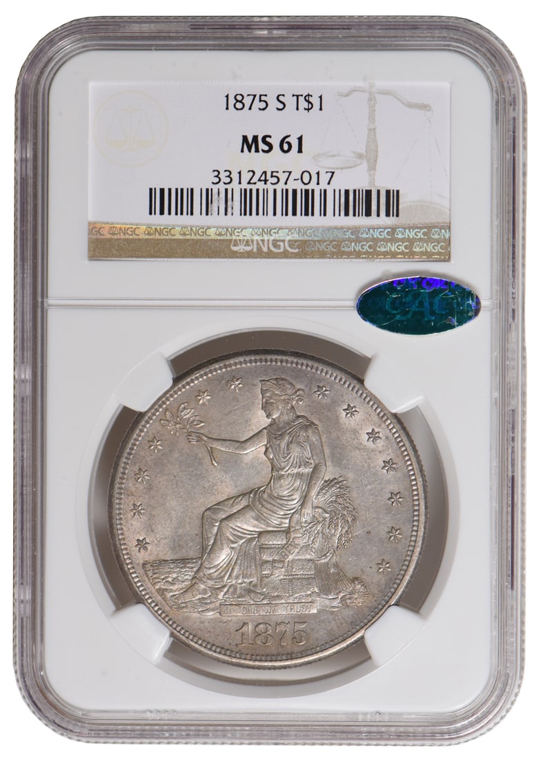 1875-S $1 Trade Dollar NGC MS61 CAC (1 of 2)