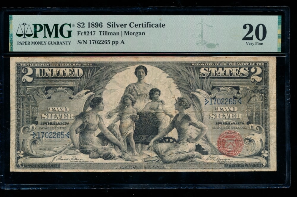 1896 $2 Educational Silver Certificate PMG 20 (1 of 2)