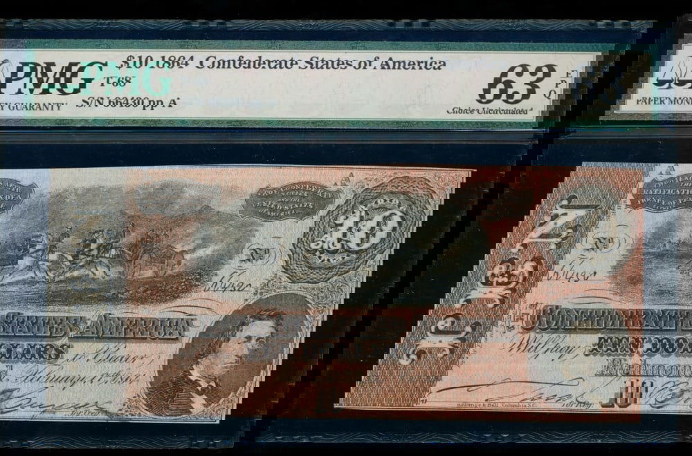 1864 $10 T-68 Confederate PMG 63EPQ (1 of 2)