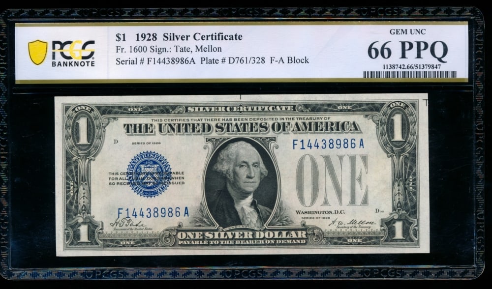 1928 $1 Silver Certificate PCGS 66PPQ (1 of 2)