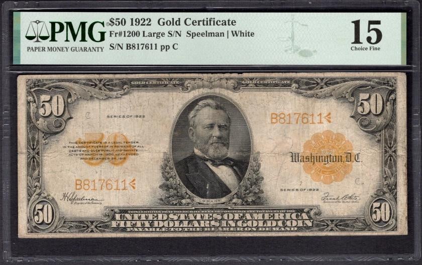 1922 $50 Gold Certificate PMG 15 (1 of 2)