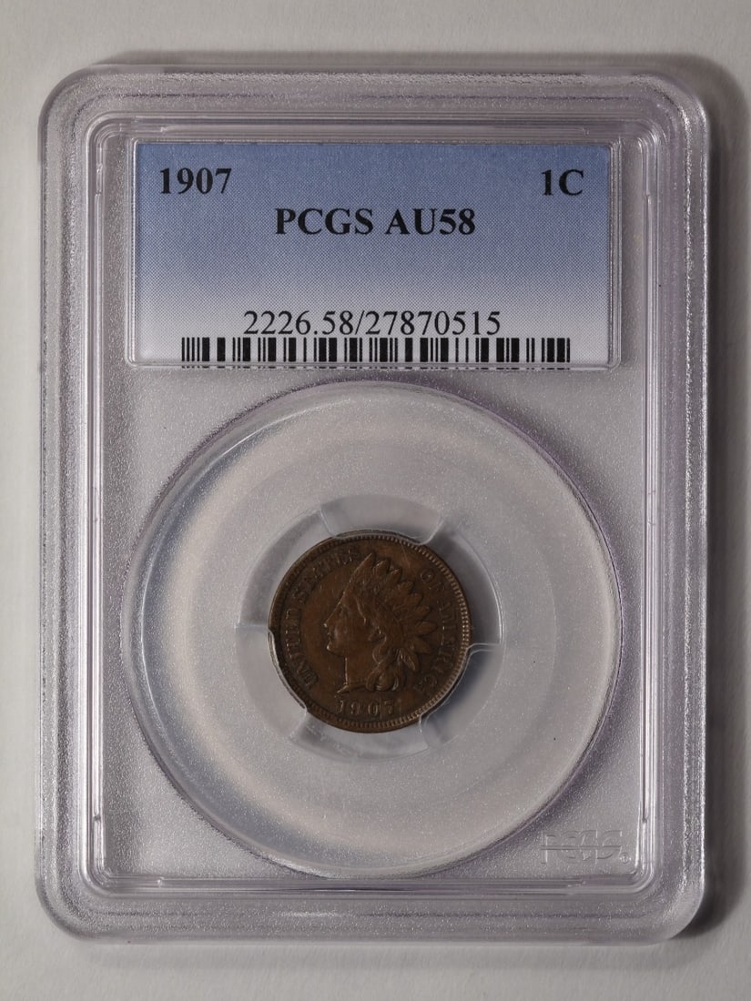 1907 Type 3 Bronze Indian Cent PCGS AU58BN (1 of 2)