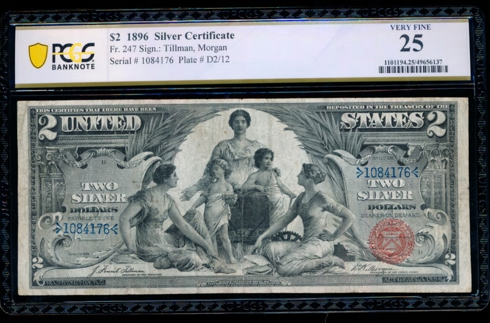 1896 $2 Educational Silver Certificate PCGS 25 (1 of 2)