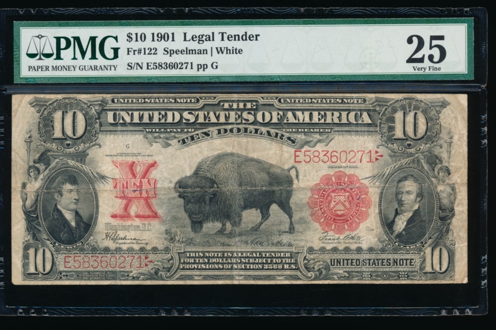 1901 $10 Bison Legal Tender Note PMG 25 (1 of 2)