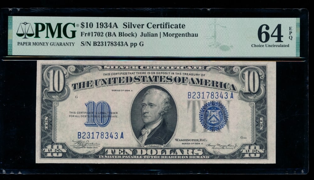 1934A $10 Silver Certificate PMG 64EPQ (1 of 2)