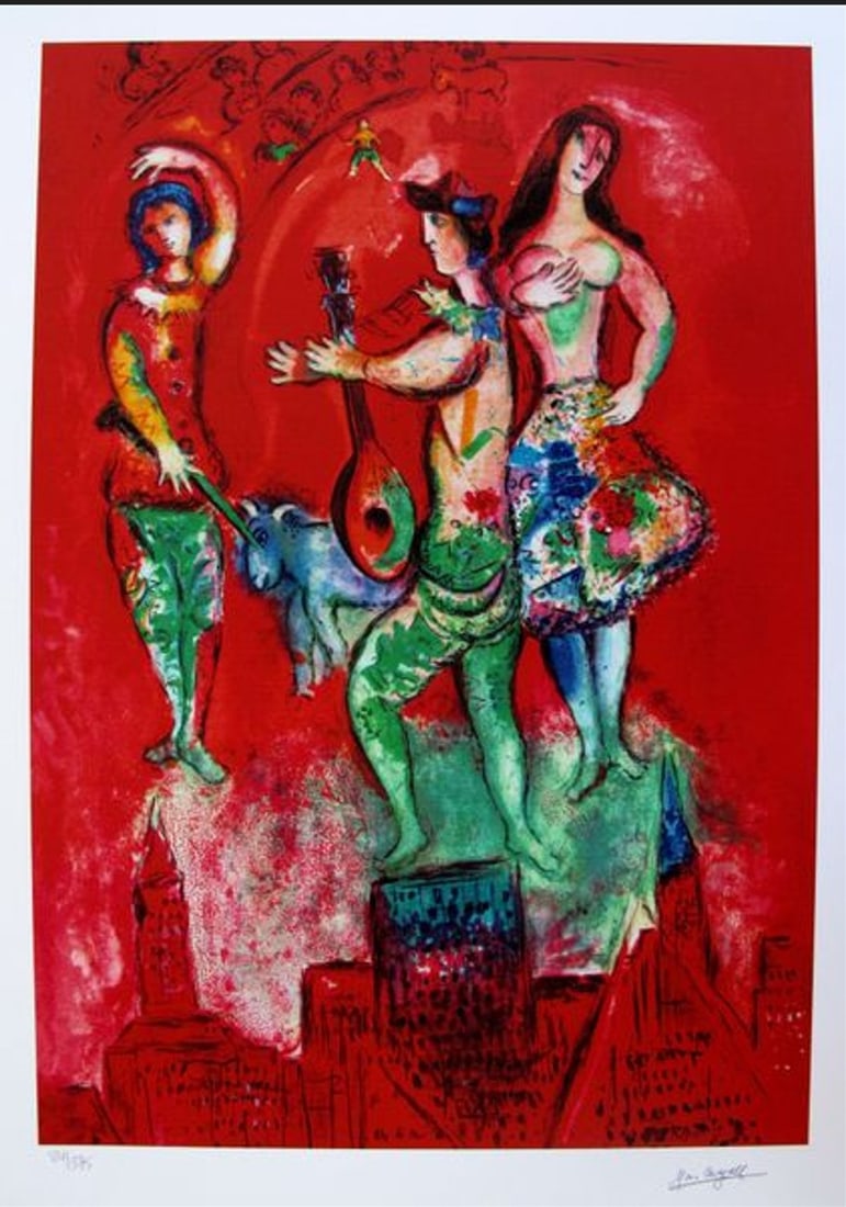 Marc Chagall CARMEN Facsimile Signed Limited Edition Giclee: This is a Marc Chagall limited edition small giclee titled CARMEN. This giclee is facsimile signed on the lower right and is pencil numbered on the lower left from an edition of 375. Paper measures 15