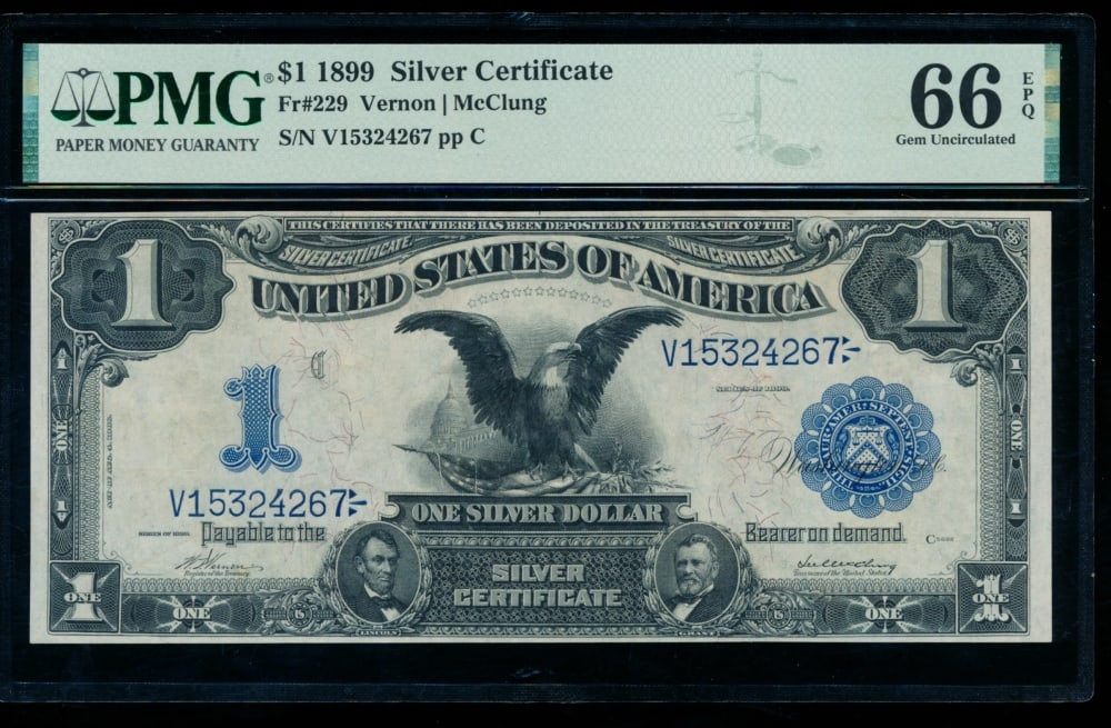 1899 $1 Black Eagle Silver Certificate PMG 66EPQ (1 of 2)