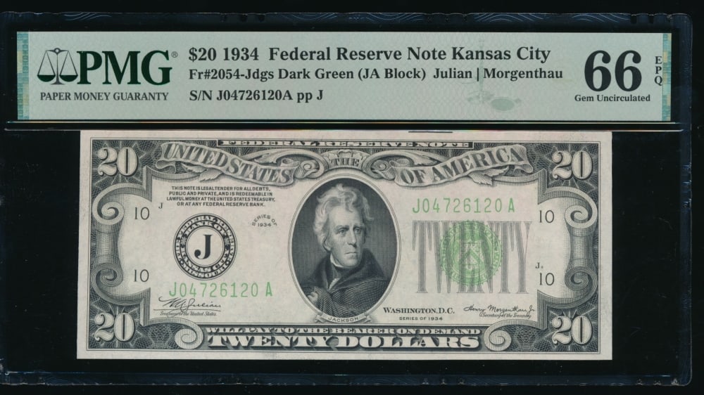 1934 $20 Kansas City FRN PMG 66EPQ (1 of 2)