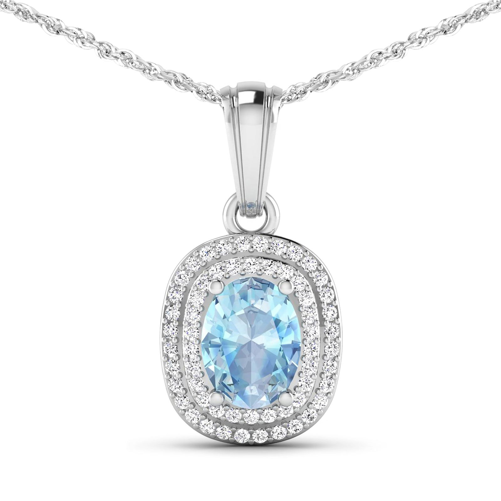 14KT White Gold 0.96ct Aquamarine and Diamond Pendant with Chain (1 of 3)