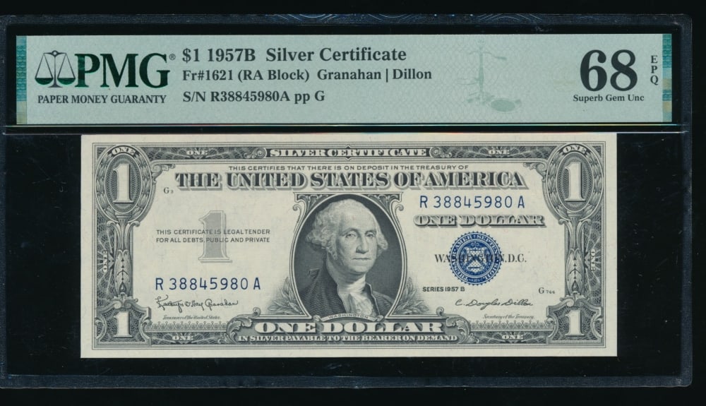 1957B $1 Silver Certificate PMG 68EPQ (1 of 2)