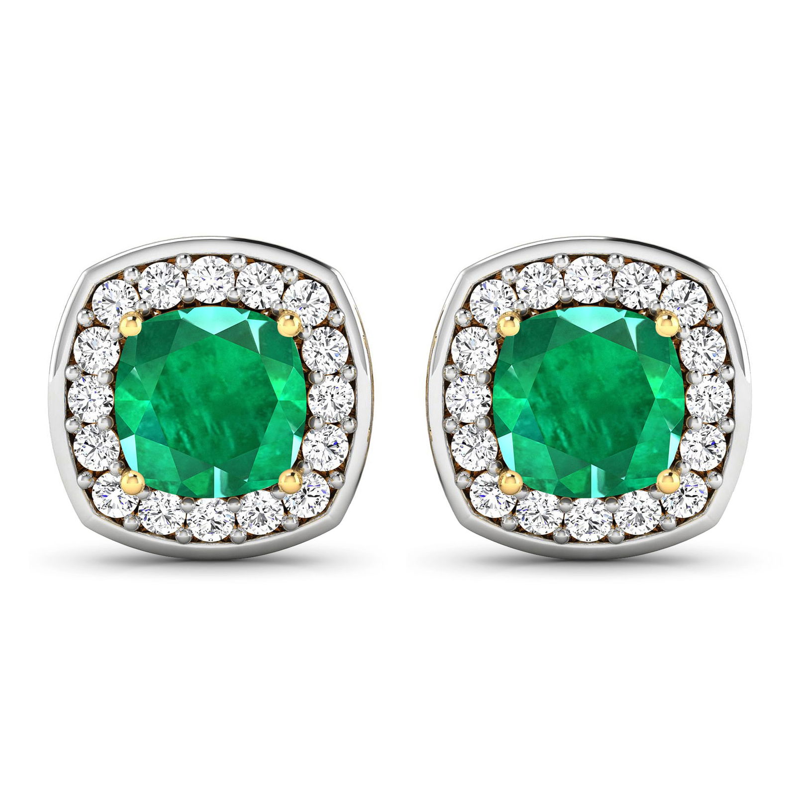 14KT Yellow Gold 1.92ctw Zambian Emerald and Diamond Earrings (1 of 4)